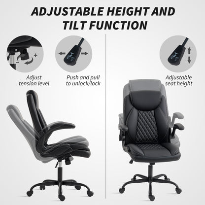Faux Leather Office Chair. with Flip-Up Armrests - Black