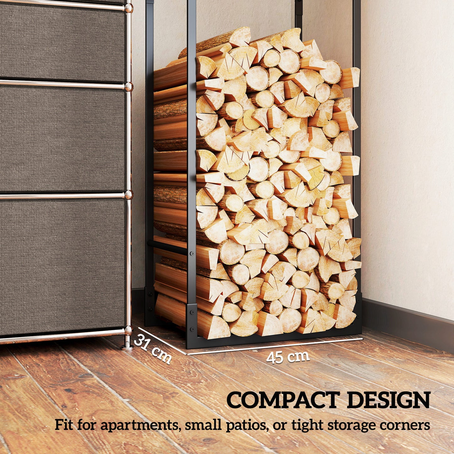 Metal Firewood Log Holder, Heavy Duty Firewood Rack with Adjustable Shelf, Indoor Outdoor Fireplace Wood Storage Shelf