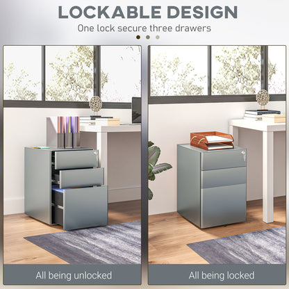 Lockable Cabinet, Rolling Filing Cabinet with 3 Drawers, Steel Office Drawer Unit for A4, Letter, Legal Sized Files