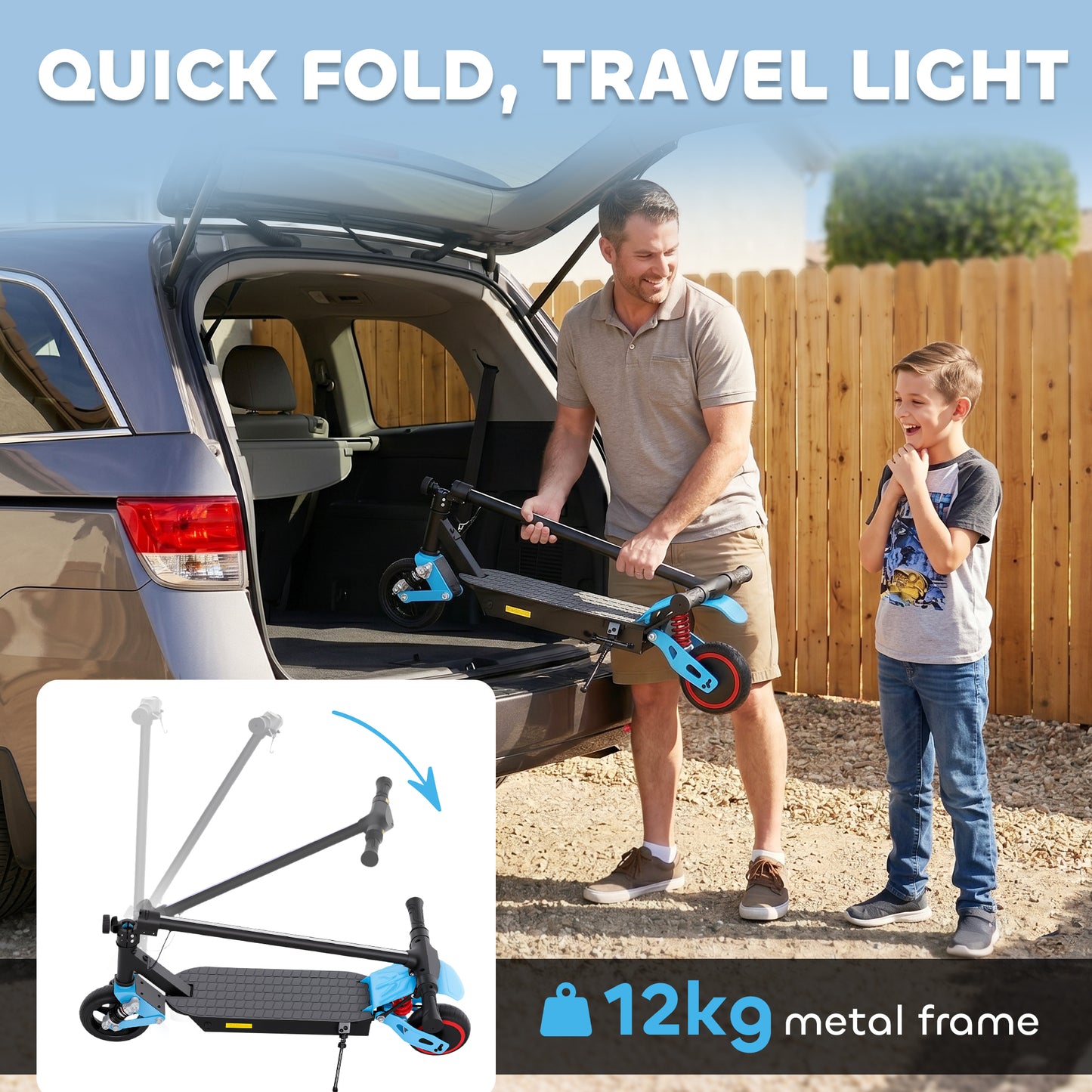 Foldable Kids Electric Scooter with LCD Display, Dual Shock Absorption, Up to 15 KM/H, Max Range 6 KM for Age 6-14, Blue