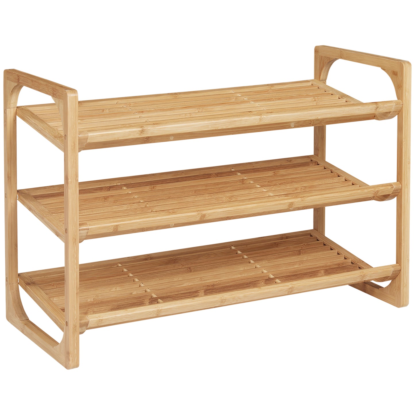 3-Tier Shoe Rack, Bamboo Shoe Storage Organizer with Slatted Shelves