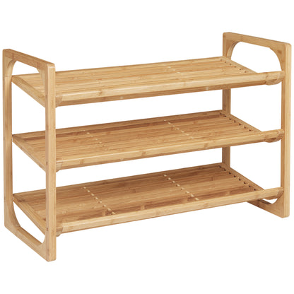 3-Tier Shoe Rack, Bamboo Shoe Storage Organizer with Slatted Shelves