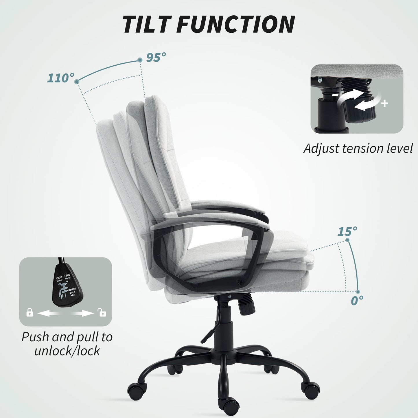 Linen-Look Double-Padded Office Chair - Grey