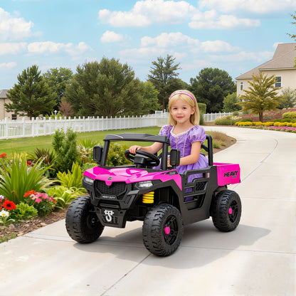 Kids Ride on Car, 12V Electric Kids UTV with Electric Dump Bed, 4-Wheel Suspension for 3-8 Years, Pink
