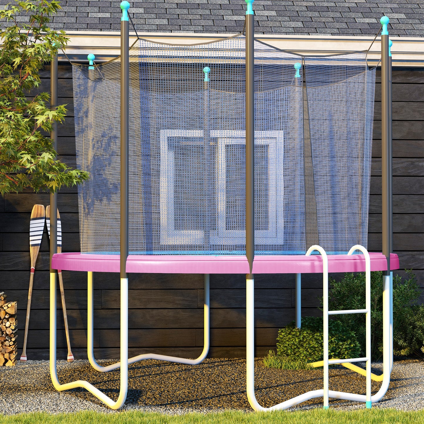 8FT Trampoline Spring Cover, Plastic Trampoline Pad Replacement with Elastic Cord, Waterproof
