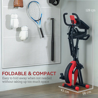Five-in-one Foldable Exercise Bike, Stationary Bike with Arm Workout Bands, LDC Monitor, Phone Holder, Red