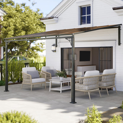 3.4 x 3 m Metal Lean-to Pergola, Wall-Mounted Garden Pergola with Polycarbonate Roof and Metal-Aluminium Frame