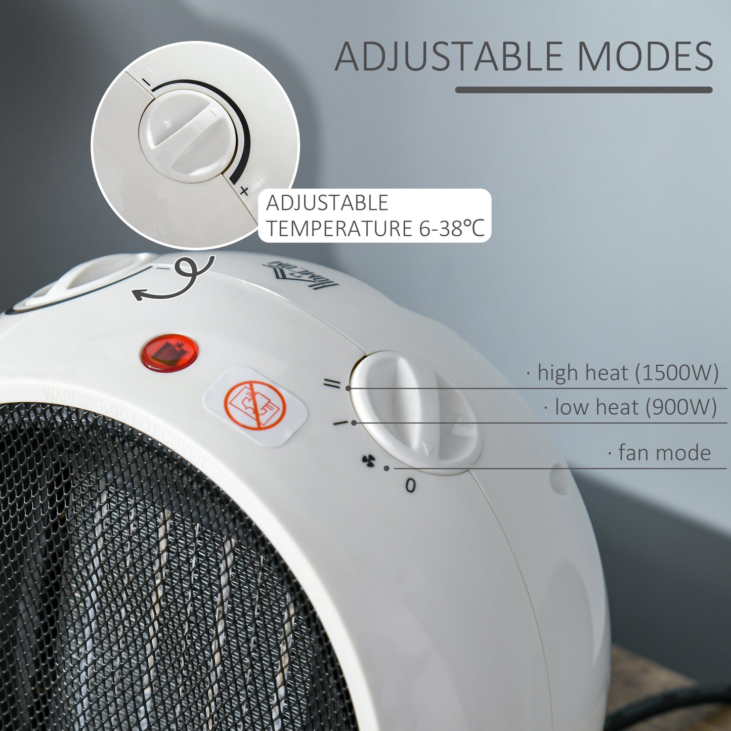 1500W Small Space Heater, Ceramic Electric Plug in Fan Heater with 3 Heat Setting, Adjustable Temperature, Tip-Over