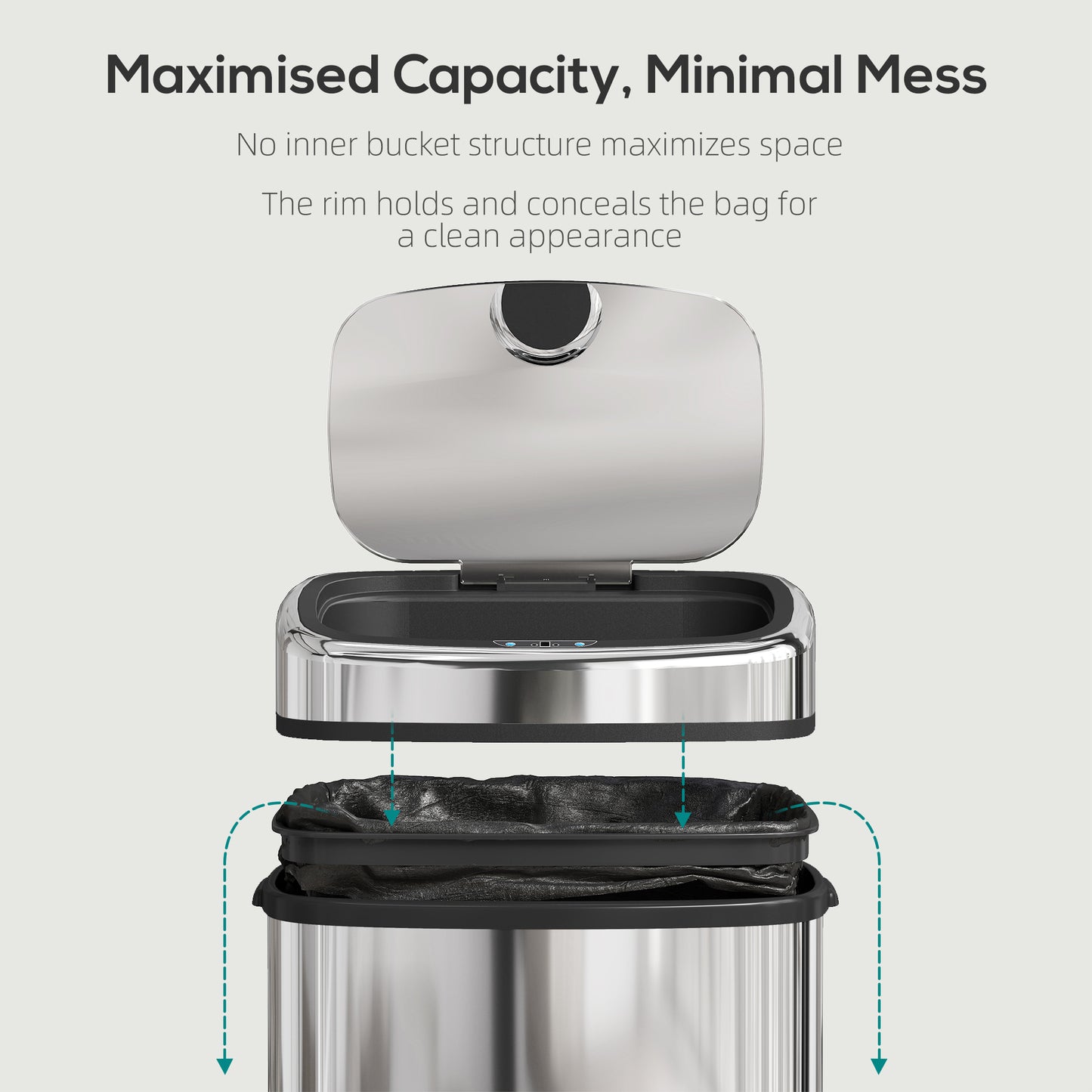 68L Automatic Sensor Bin, Touchless Stainless Steel Kitchen Rubbish Bin, Hands-Free Infrared Waste Dustbin