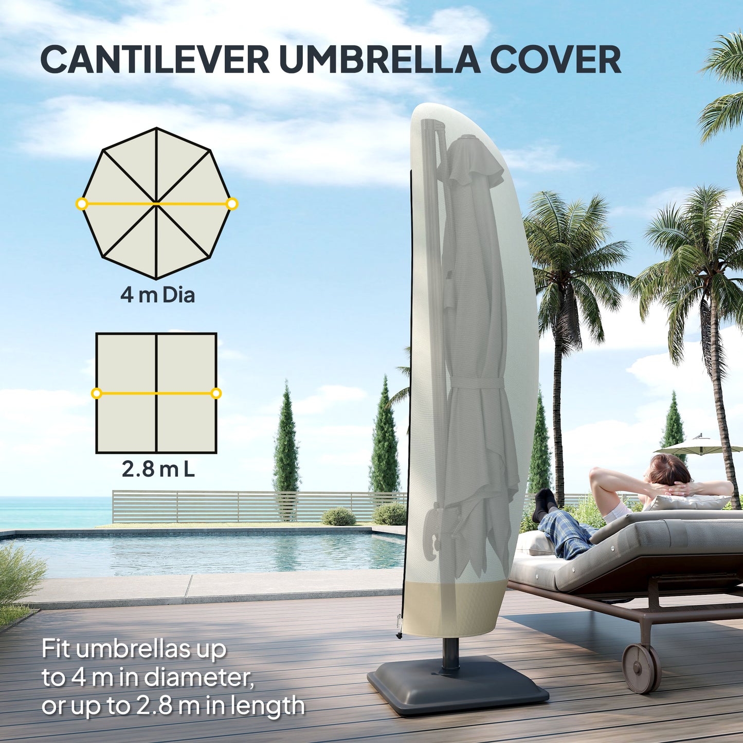 Parasol Cover, 300D Oxford Cantilever Umbrella Cover Fit for 2-4m Parasol