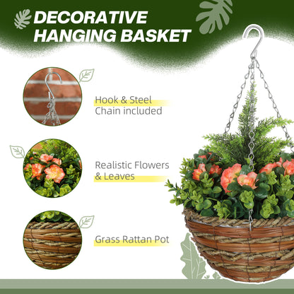 Set of Two Hanging Lisianthus Flower Pots - Orange/Green