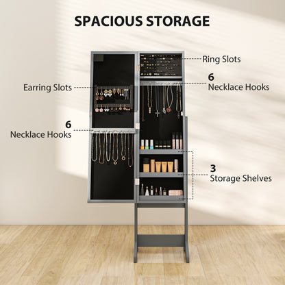 Freestanding Mirrored Jewellery Storage Cabinet - Grey