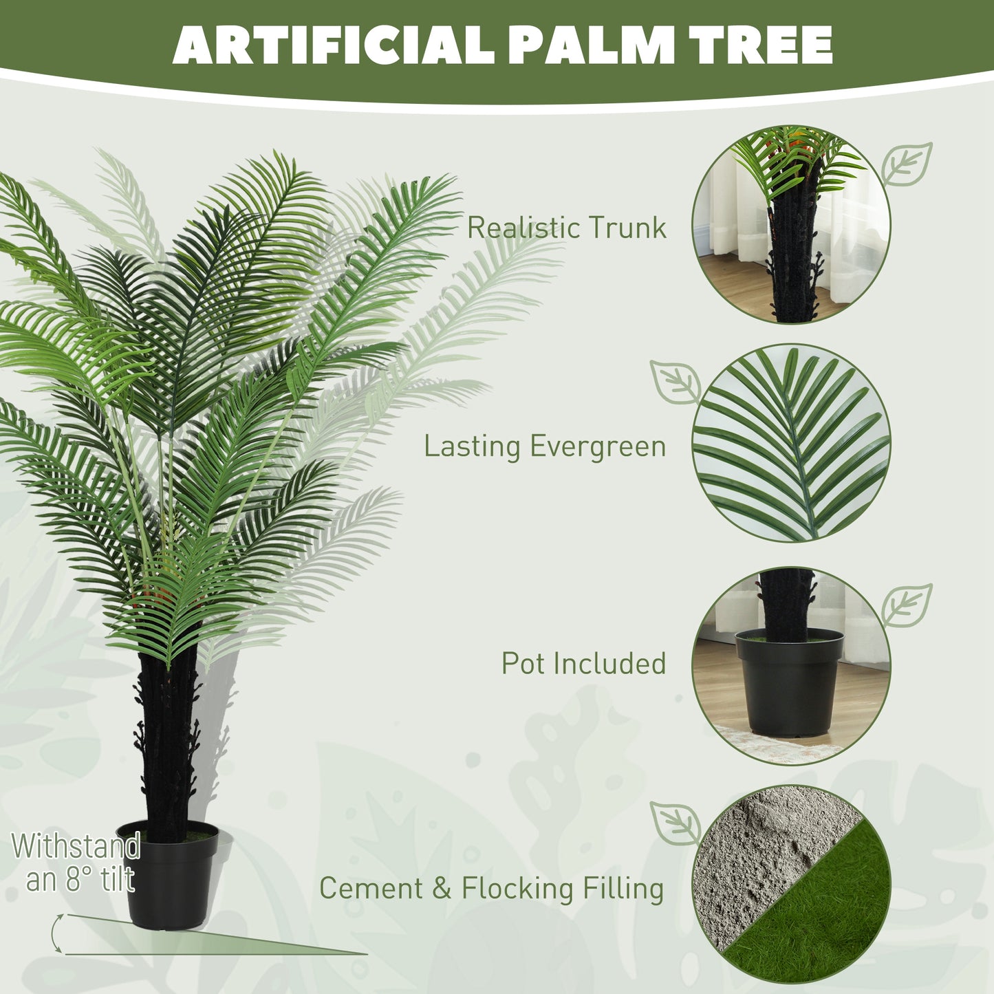 175cm Artificial Areca Palm Tree with 16 PE Leaves, Decorative Artificial Plant with Plastic Pot and Flocked Soil