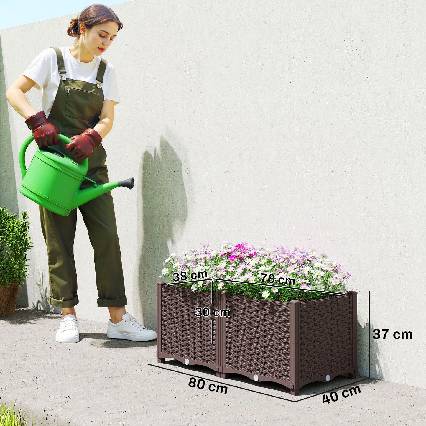 Plastic Raised Garden Bed with Legs, Self Watering Elevated Planter Boxes with Drainage Holes and Plugs