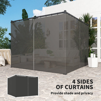 3 x 3(m) Retractable Pergola, Garden Gazebo Shelter with Curtains, for Grill, Patio, Deck, Charcoal Grey