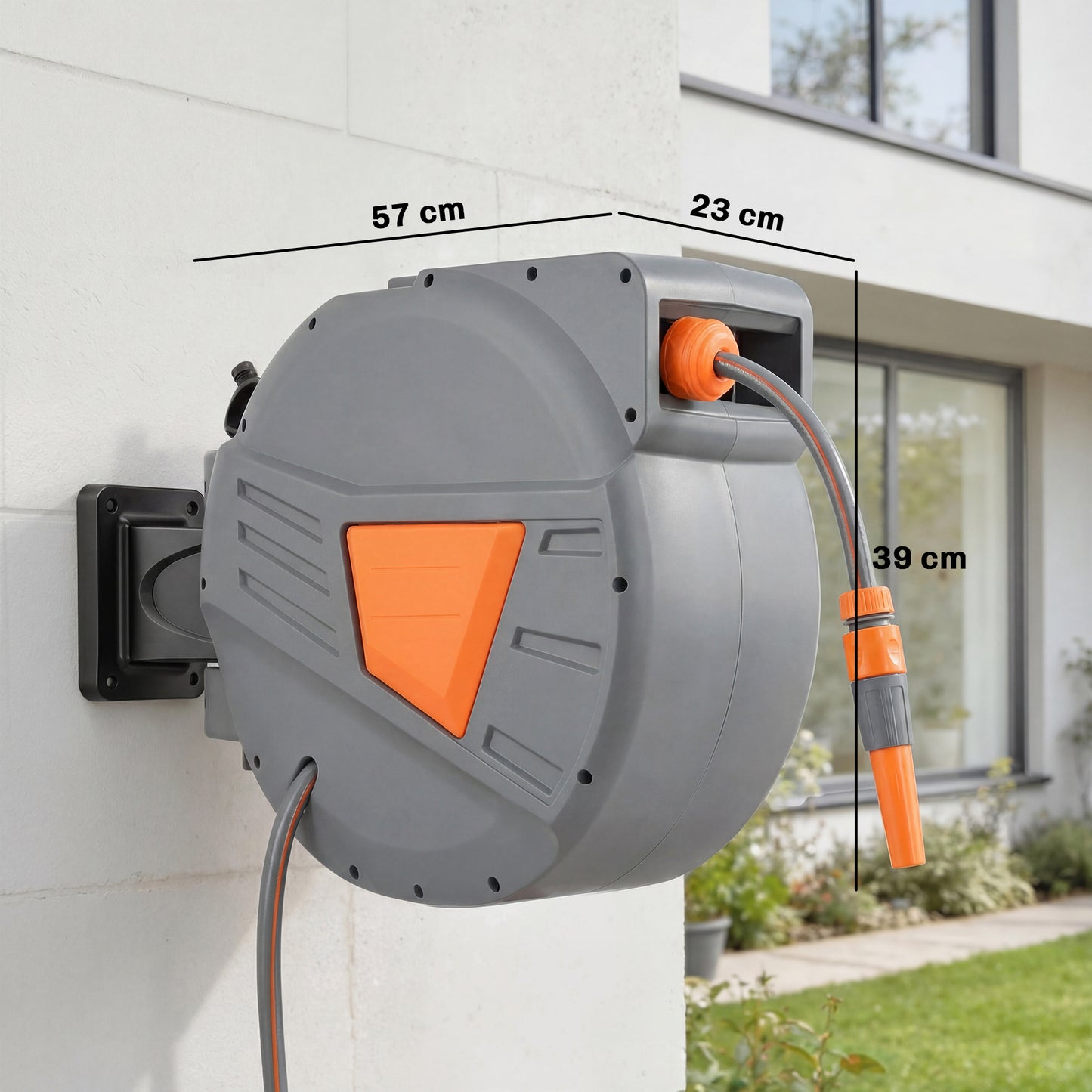 Retractable Hose Reel Wall Mounted, 30+2m Garden Hose Pipe Reel with Auto Retraction, Self-Locking, Orange