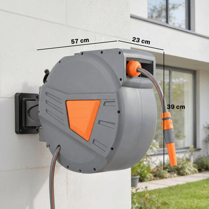 Retractable Hose Reel Wall Mounted, 30+2m Garden Hose Pipe Reel with Auto Retraction, Self-Locking, Orange