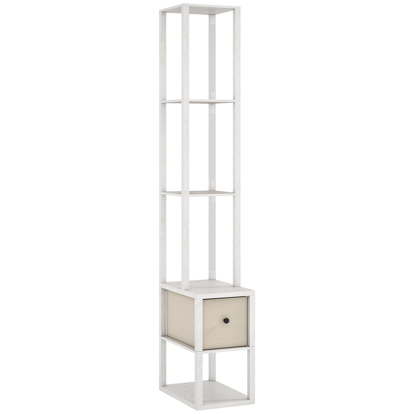 Floor Lamp with Shelves, LED Column Modern Standing Lamp with Fabric Drawer, Adjustable Brightness
