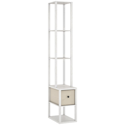 Floor Lamp with Shelves, LED Column Modern Standing Lamp with Fabric Drawer, Adjustable Brightness