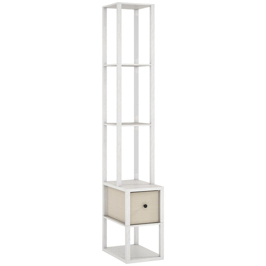 Floor Lamp with Shelves, LED Column Modern Standing Lamp with Fabric Drawer, Adjustable Brightness