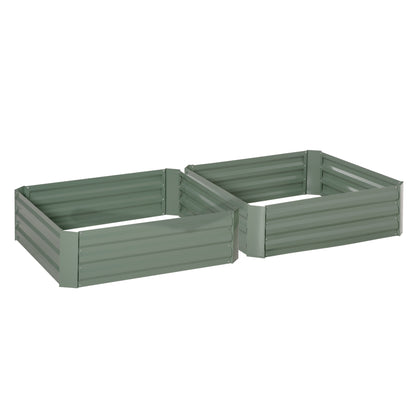 Set of 2 291L Raised Garden Bed, Elevated Galvanised Planter Box for Flowers, Herbs, 100x100x30cm, Green