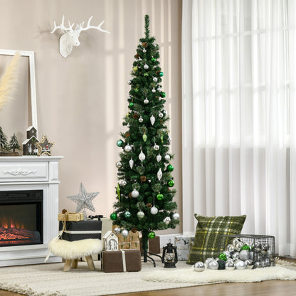 6.5FT Tall Pencil Slim Artificial Christmas Tree with Realistic Branches, Tip Count and Pine Cones, Pine Needles Tree