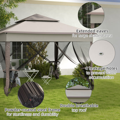 3.25 x 3.25m Pop Up Gazebo, Double-roof Garden Tent with Netting and Carry Bag, Party Event Shelter for Outdoor Patio