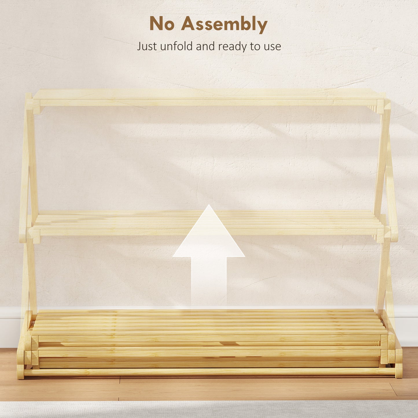 Three-Tier Folding Bamboo Shoe Rack - Natural Finish