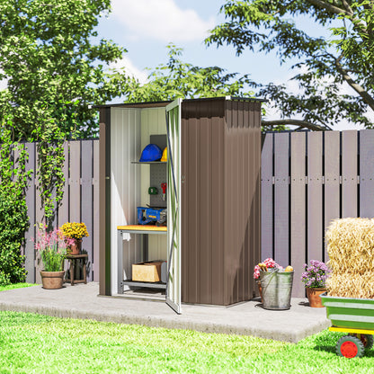 5ft x 3ft Garden Storage Shed, Galvanised Outdoor Metal Shed Waterproof with Sloped Roof, Lockable Door for Patio Tools