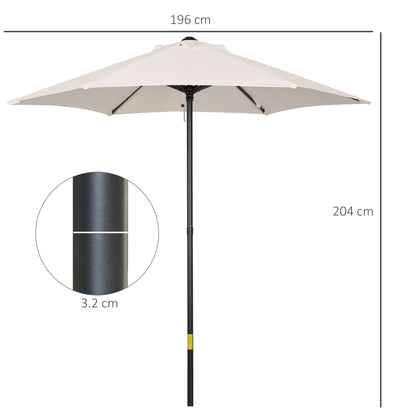 2m Garden Parasol Umbrella, Outdoor Sun Shade with 6 Sturdy Ribs for Balcony, Bench, Garden, Cream White