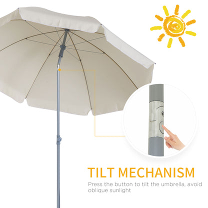 2.2m Beach Umbrella, Portable Parasol with Tilting Function, Outdoor Sunshade Shelter with 8 Ribs for Garden, Pool and Patio