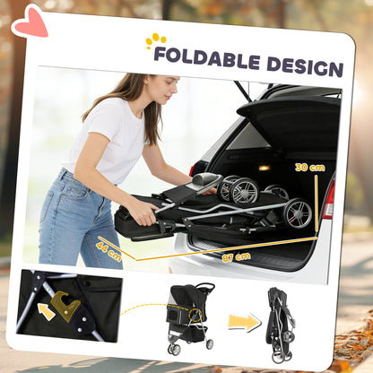 3 Wheel Pet Stroller for Small and Miniature Dogs, Black