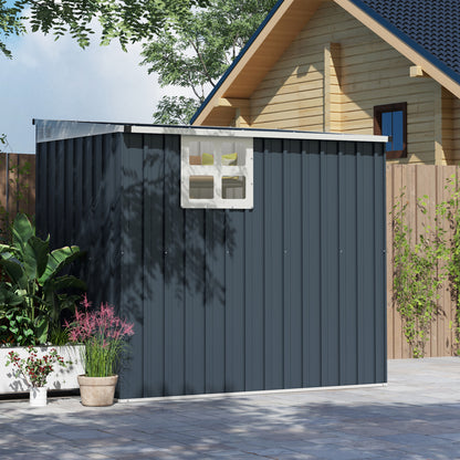 4 x 6ft Lean to Garden Metal Shed, Outdoor Storage Shed with Window, 2 Vents and Lockable Door for Patio, Dark Grey