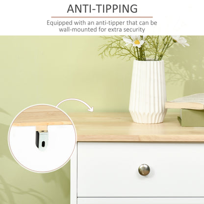 Sideboard with Rubber Wood Top, Modern Storage Cabinet with 3 Adjustable Shelves, White