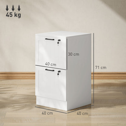 2 Drawer Filing Cabinet with Lock, Office Storage Cabinet with Adjustable Hanging Bars for A4 Letter Size Files, White