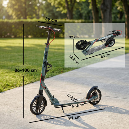 Foldable Kick Scooter with Height Adjustable Handlebar, One-click Folding Adult Scooters with 200 mm Big Wheels, Silver Tone