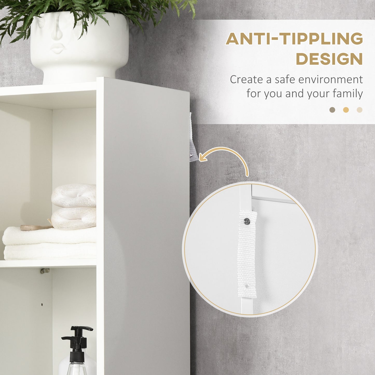 Tall Bathroom Cabinet with Adjustable Shelves, 5-Tier Modern Freestanding Tallboy with Storage Cabinets, White
