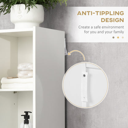 Tall Bathroom Cabinet with Adjustable Shelves, 5-Tier Modern Freestanding Tallboy with Storage Cabinets, White