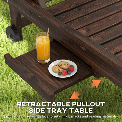 Outdoor Wooden Sun Lounger with Built-In Table, Carbonised Finish