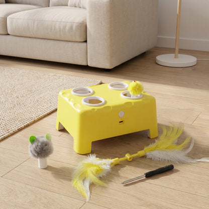 3 in 1 Interactive Cat Toys with Mouse & Feather Teaser Toy Rechargeable Automatic for Indoor Kittens & Adult Cats