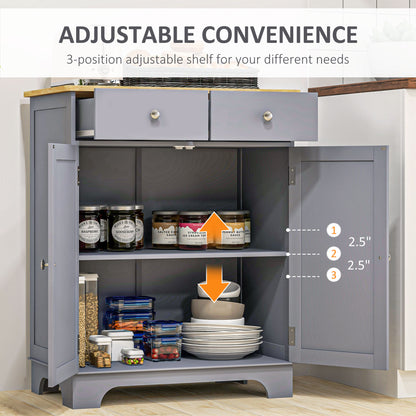 Side Storage Multi-use Sideboard Table Kitchen Floor Cabinet with Solid Wood Top, Adjustable Shelf, Drawer, Grey