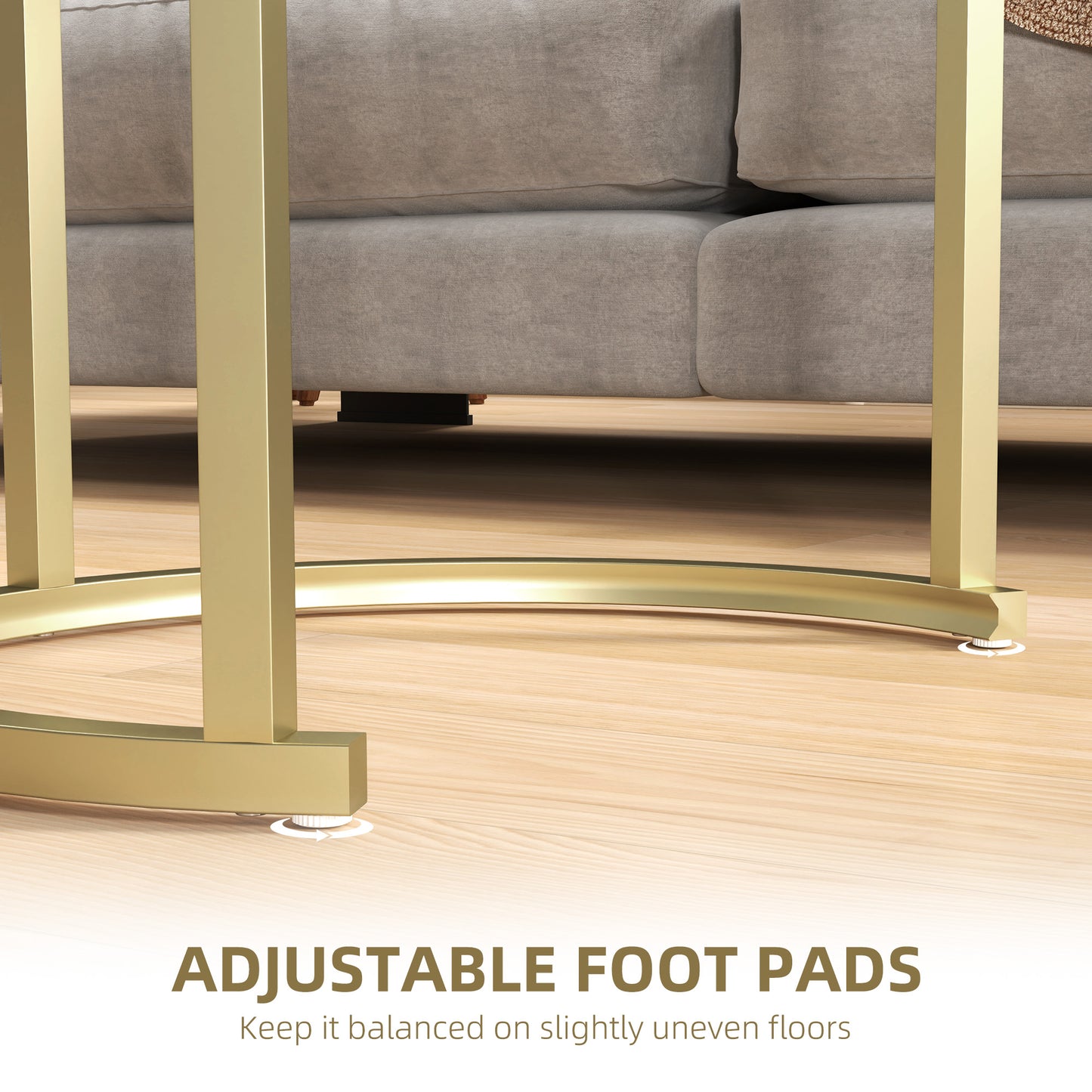 Nest of Tables with Steel Frame and Faux Marble Tabletop, Modern Coffee Table Set of 2, Gold Tone/White