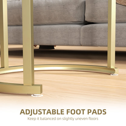 Nest of Tables with Steel Frame and Faux Marble Tabletop, Modern Coffee Table Set of 2, Gold Tone/White