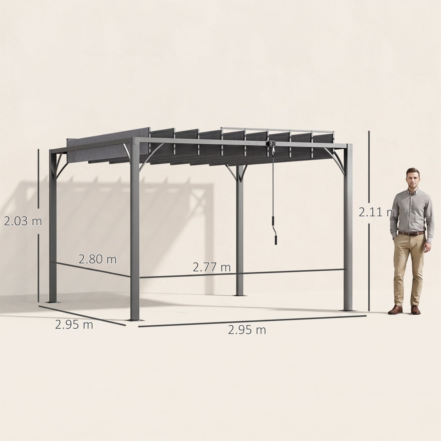 3 x 3(m) Outdoor Pergola with Retractable Roof, Aluminium Louvered Patio Gazebo Canopy for Garden, Patio, Grey