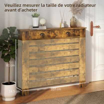 95.5H x 111Wcm Radiator Cover, with Drawer - Rustic Brown