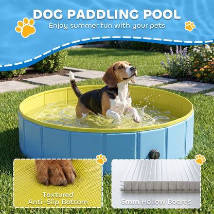 Foldable Dog Pool for Puppies and Ducks Dog Paddling Pool Bath Tub, Blue, 100 x 30 cm