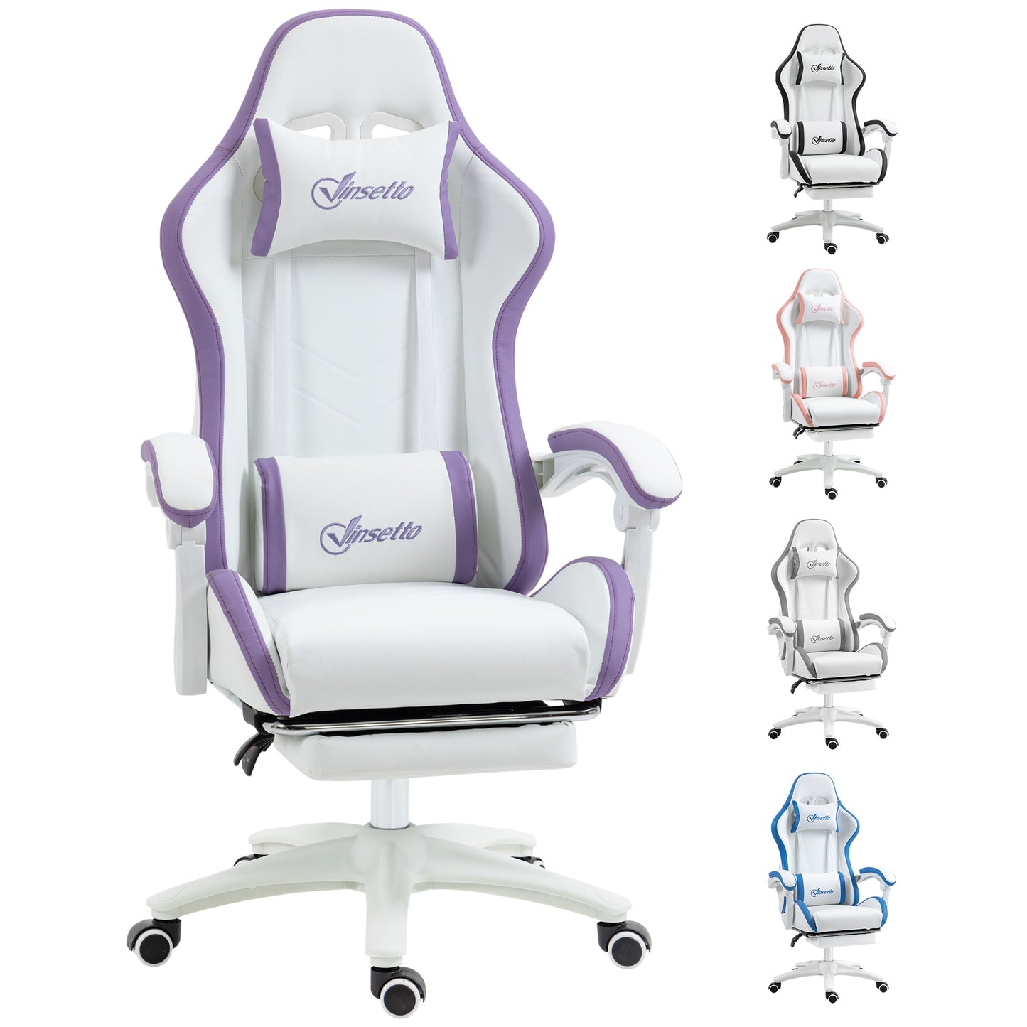 Computer Gaming Chair, PU Leather Office Desk Chair with Footrest, Swivel Wheels, 135° Reclining Back, Lumbar Support