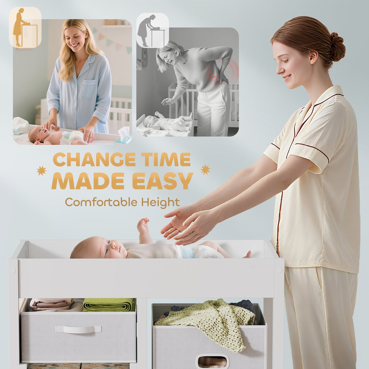 Baby Changing Unit with 4 Storage Drawers, Mat for Bedroom Nursery, 84 x 84.5 cm, White