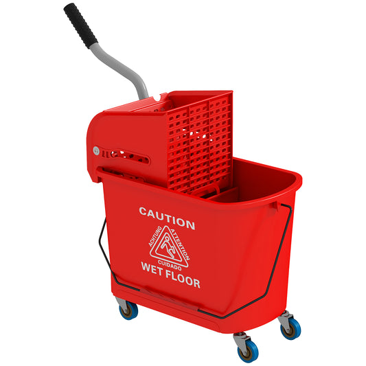 20L Compact Mop Bucket on Wheels, with Water Separation Panel - Red
