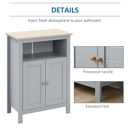 Bathroom Floor Cabinet, Free Standing Cupboard with Double Doors and Adjustable Shelf for Kitchen, Hallway, Living Room, Grey